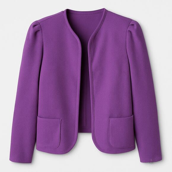 Vintage Purple Open Front Blazer Jacket Women’s Puff Shoulder Pockets Size M - Picture 2 of 8